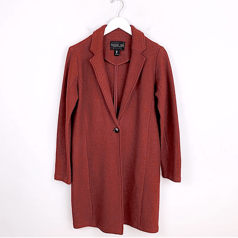 RACHEL ZOE Rust Red Burnt Orange Wool Pea Coat Cardigan SIZE S
